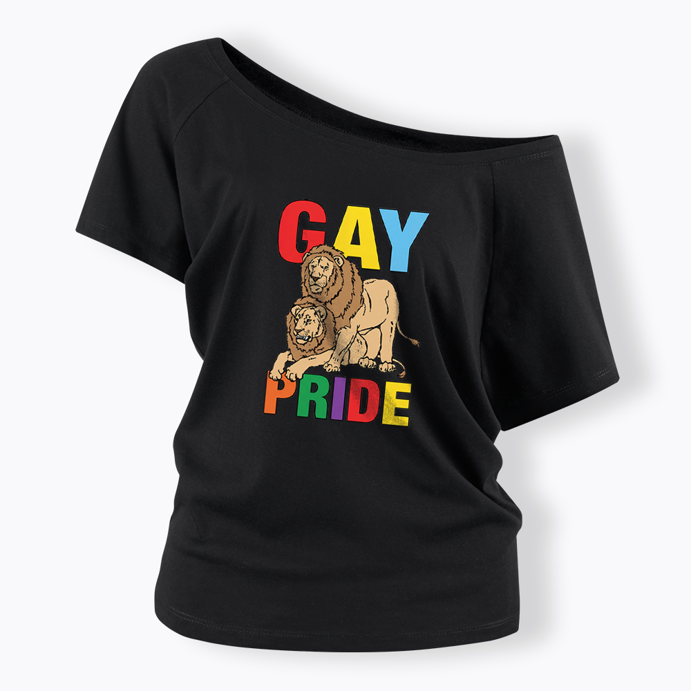 Funny Gay Pride Lion  Off Shoulder T-shirt
