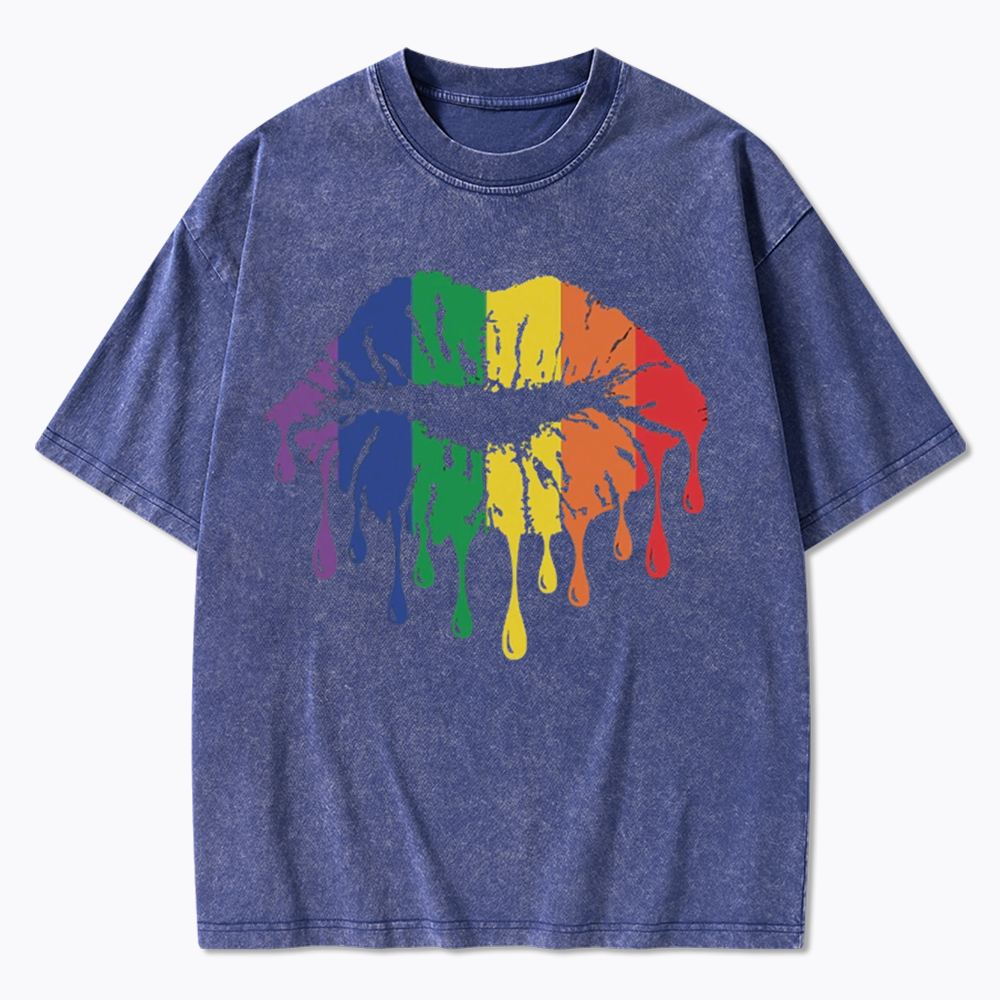 Rainbow Lips Washed T-Shirt