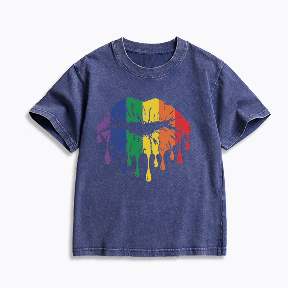 Rainbow Lips Kids Washed T-Shirt