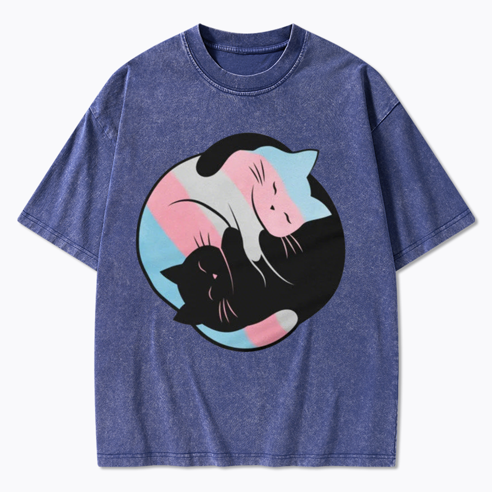 Yin Yang Cat Washed T-Shirts