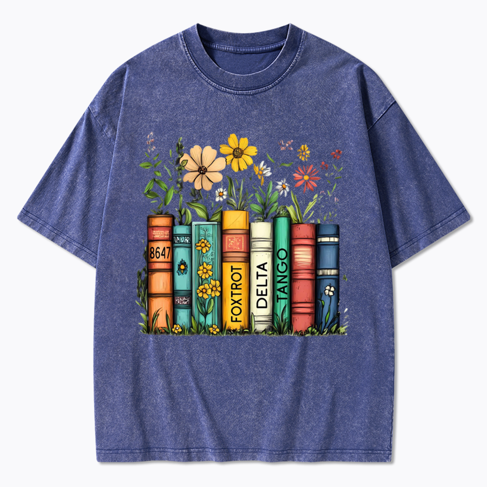 Flowers and Books Washed T-Shirts