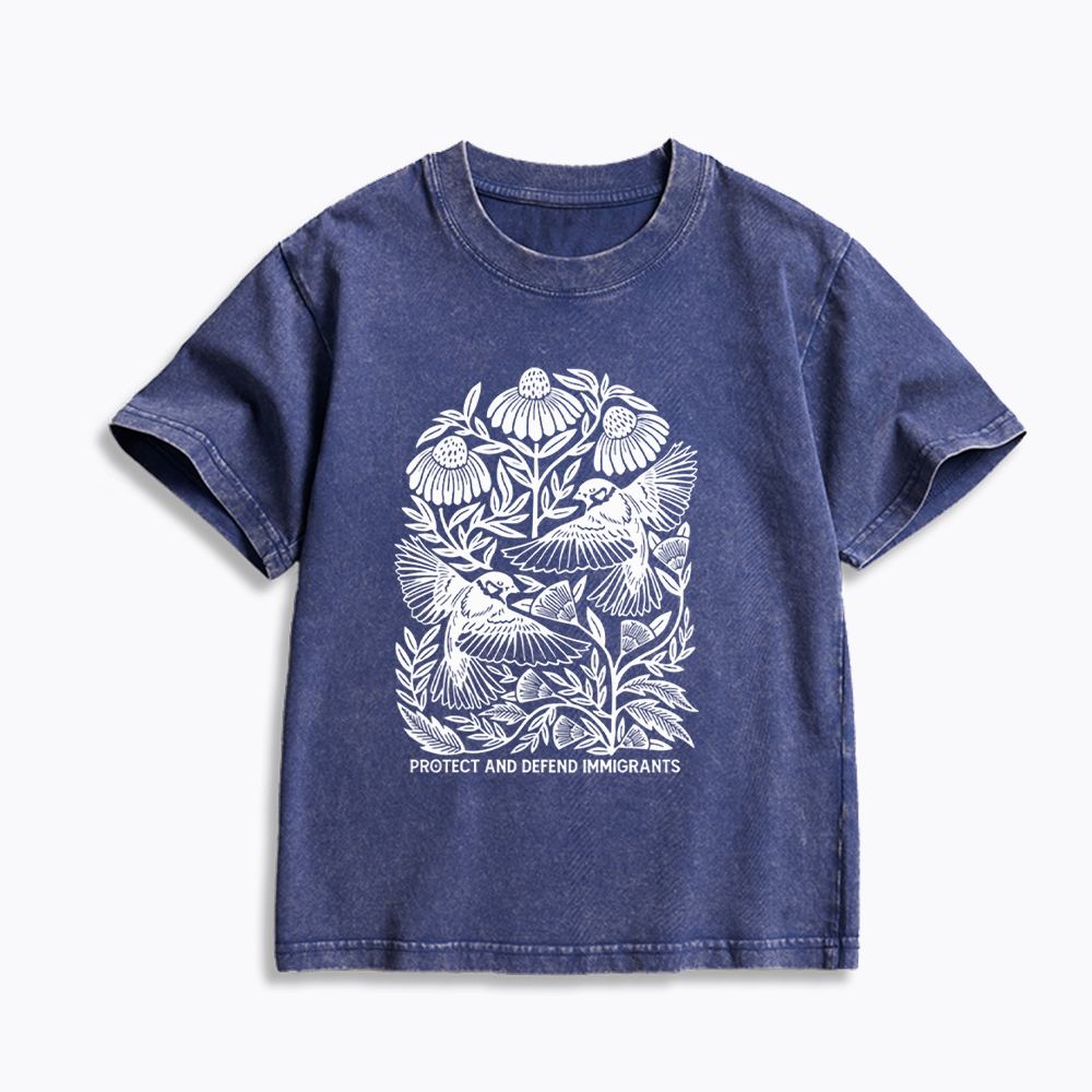Protect and Defend Immigrants Kids Washed T-Shirts