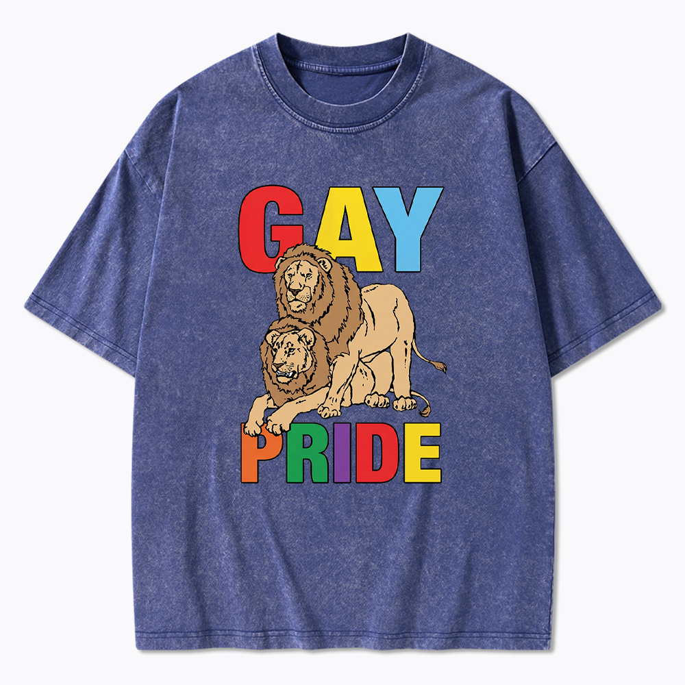 Funny Gay Pride Lion  Washed T-Shirt