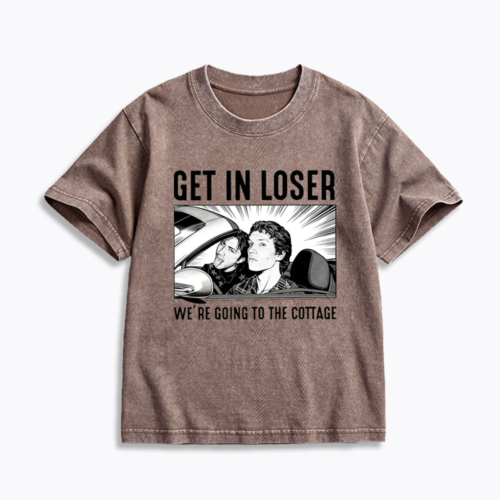 Get In Loser We're Going To The Cottage Kids Washed T-Shirts