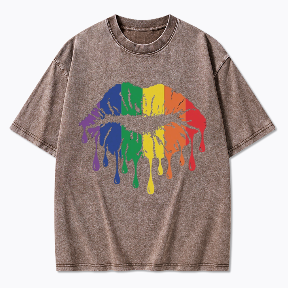 Rainbow Lips Washed T-Shirt