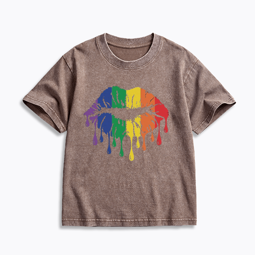 Rainbow Lips Kids Washed T-Shirt