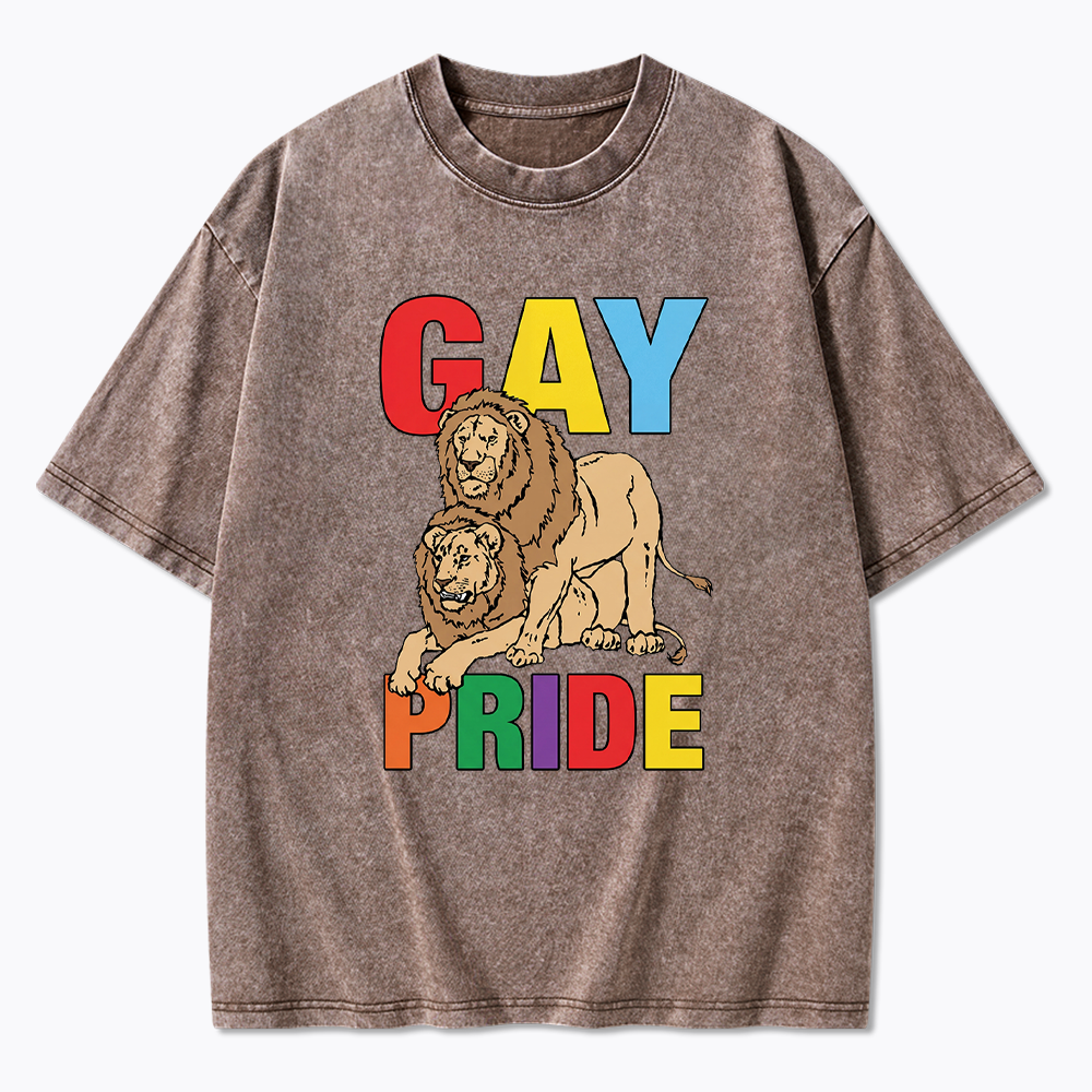 Funny Gay Pride Lion  Washed T-Shirt