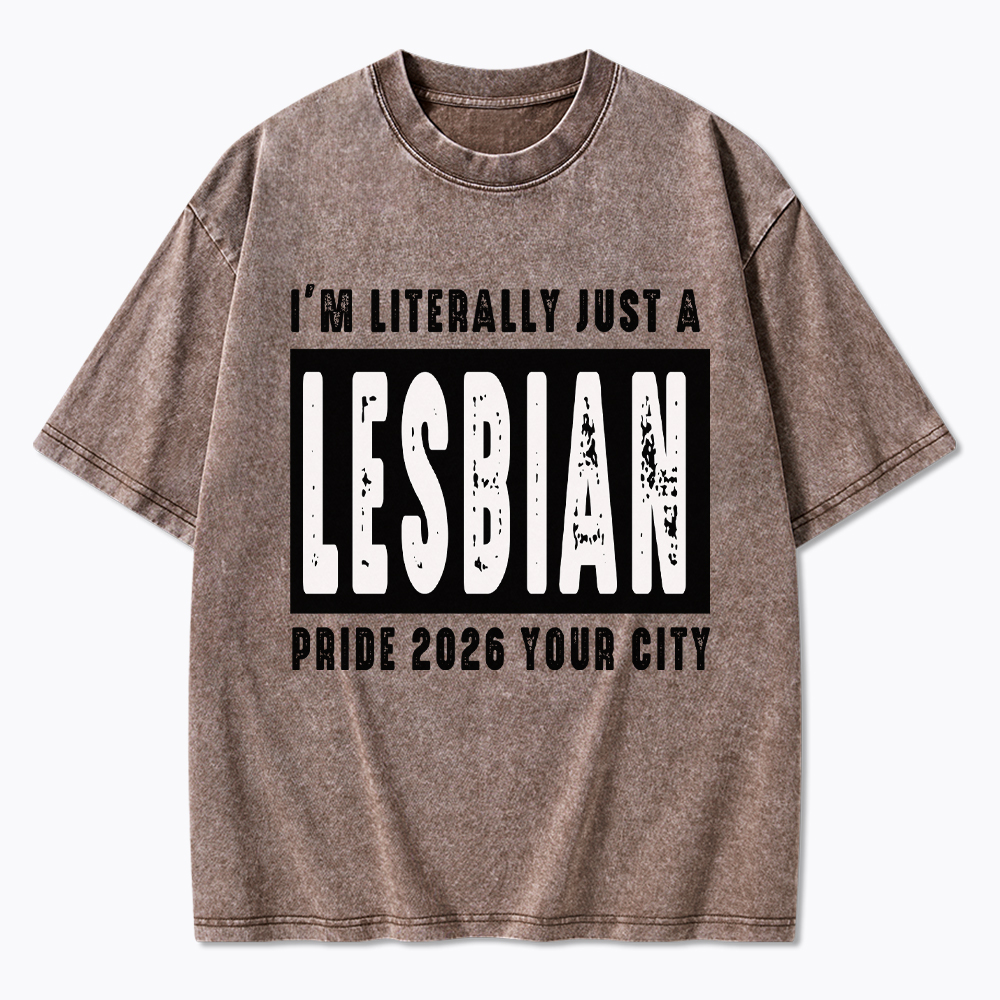 Personalized Location Lesbian Pride Washed T-Shirt