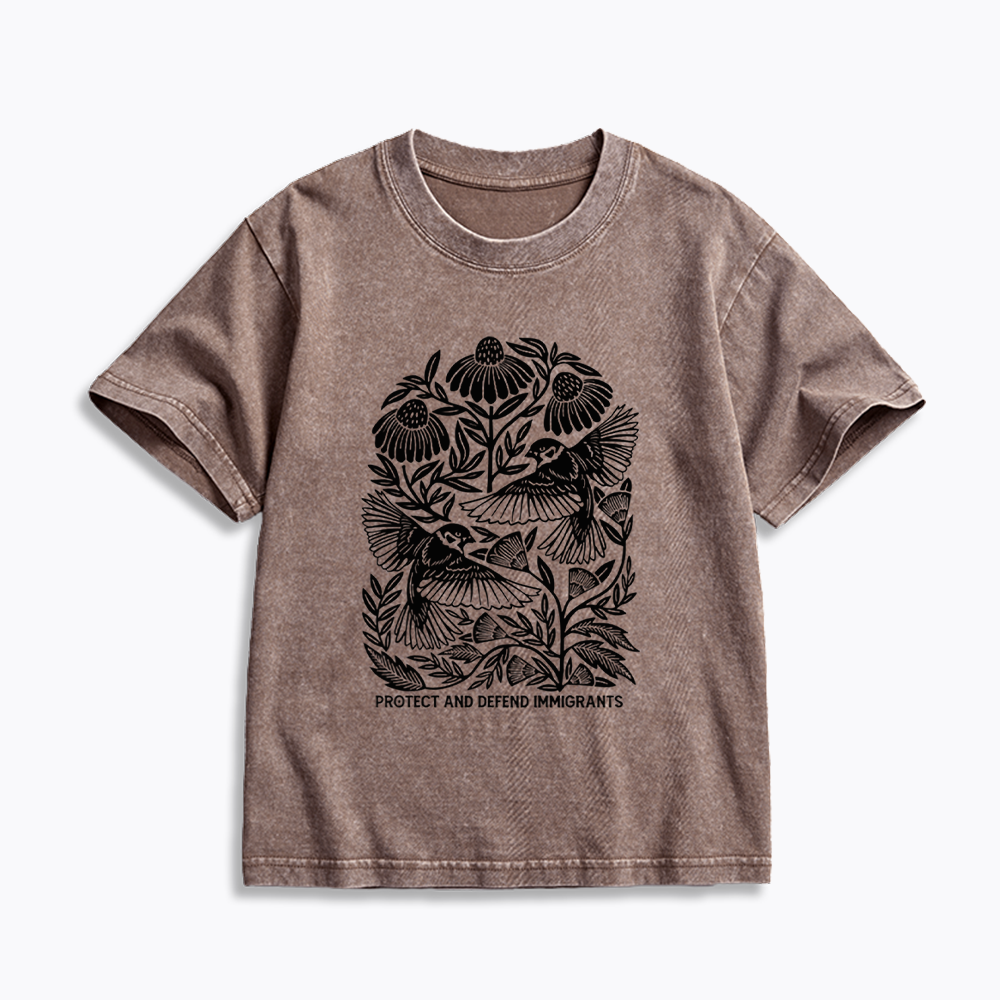 Protect and Defend Immigrants Kids Washed T-Shirts