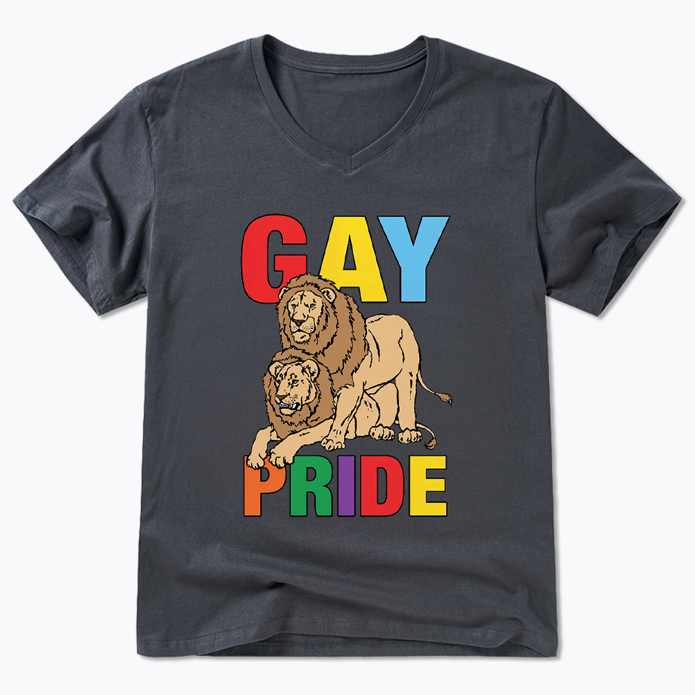 Funny Gay Pride Lion  V-Neck Classic T-Shirt