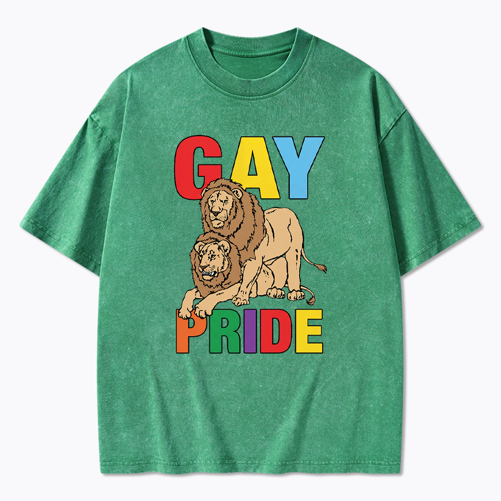 Funny Gay Pride Lion  Washed T-Shirt