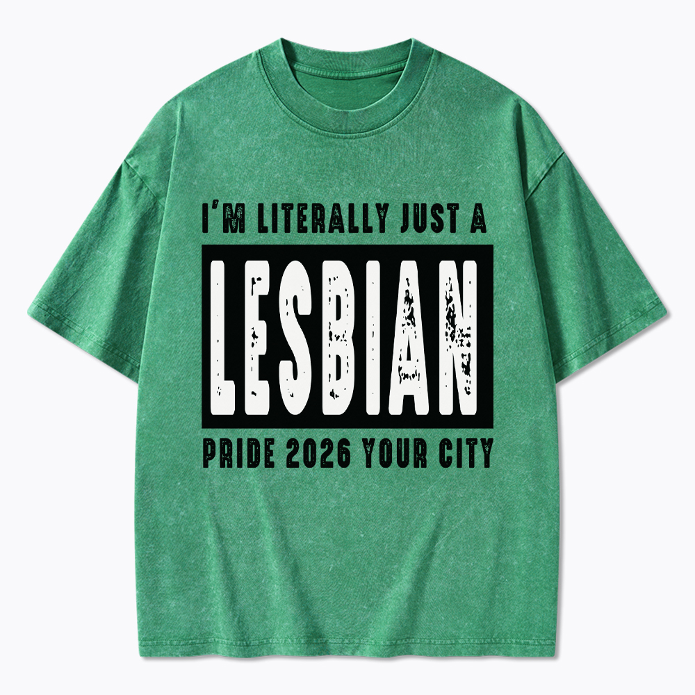 Personalized Location Lesbian Pride Washed T-Shirt