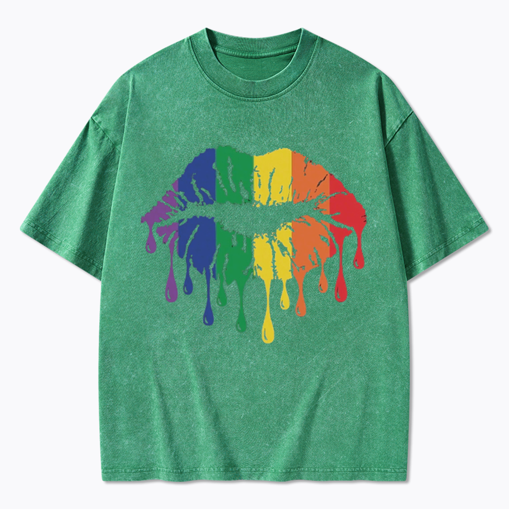 Rainbow Lips Washed T-Shirt