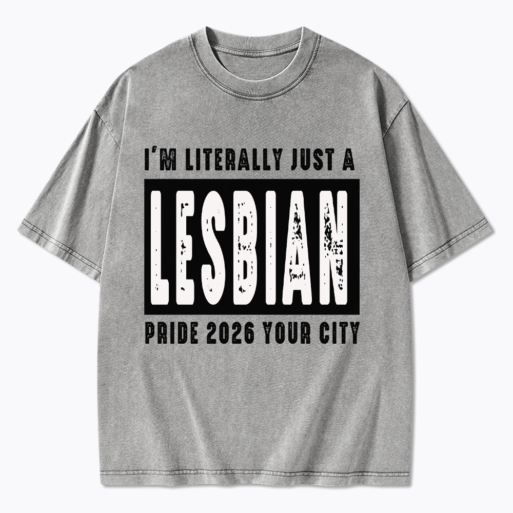 Personalized Location Lesbian Pride Washed T-Shirt