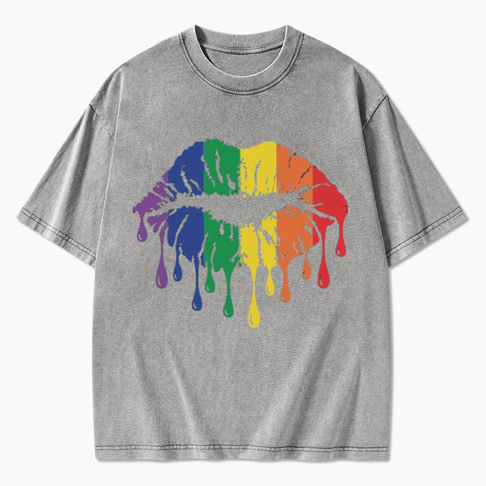 Rainbow Lips Washed T-Shirt