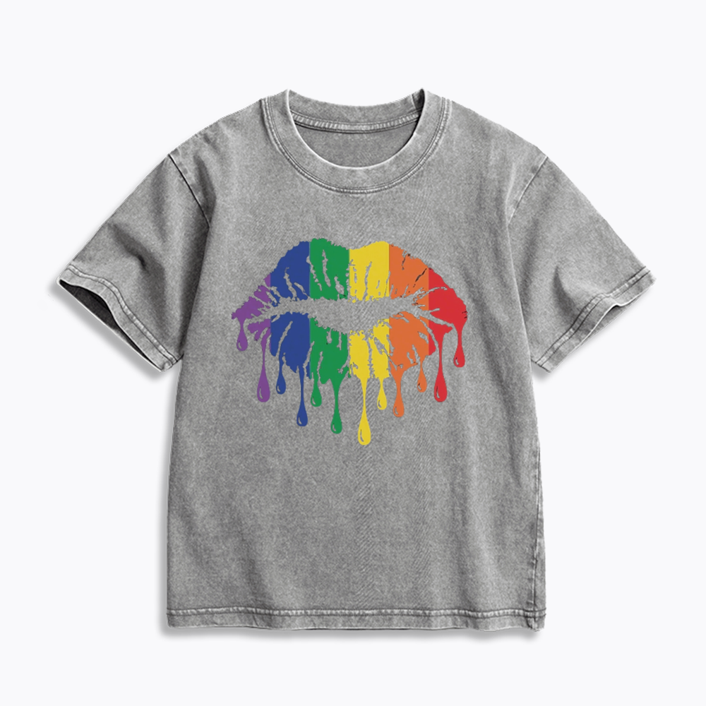 Rainbow Lips Kids Washed T-Shirt