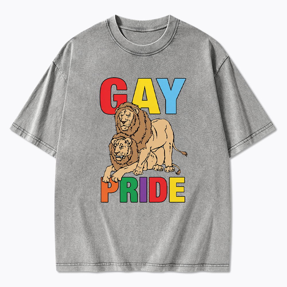 Funny Gay Pride Lion  Washed T-Shirt