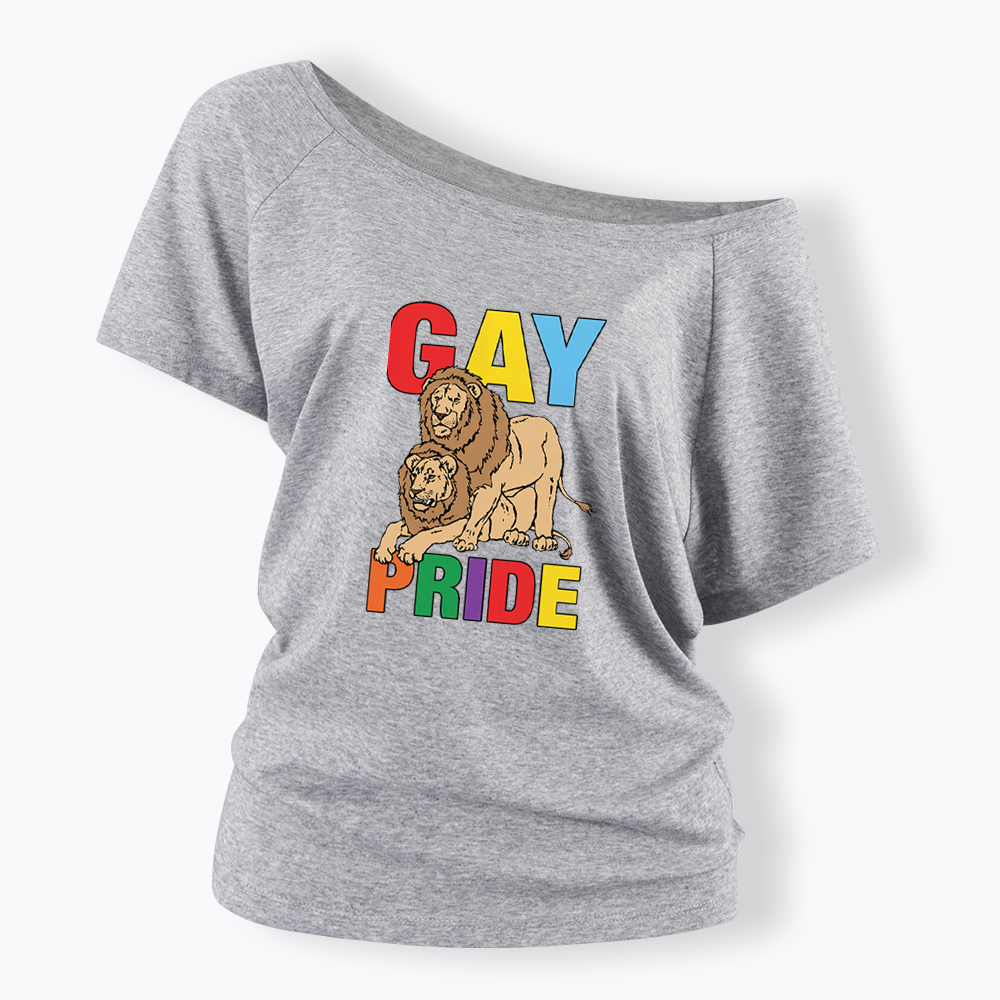 Funny Gay Pride Lion  Off Shoulder T-shirt