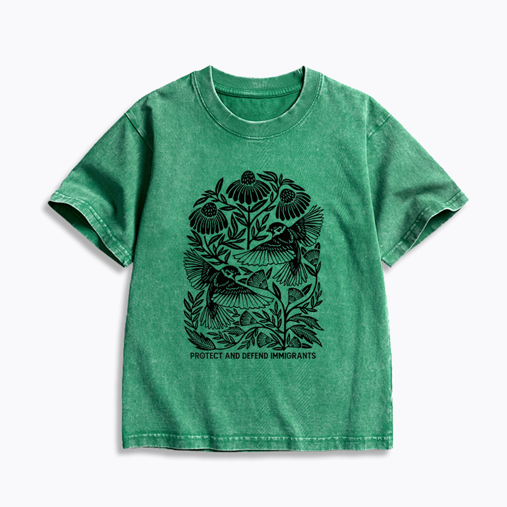 Protect and Defend Immigrants Kids Washed T-Shirts