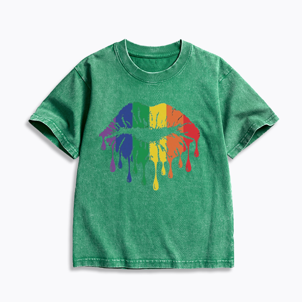 Rainbow Lips Kids Washed T-Shirt