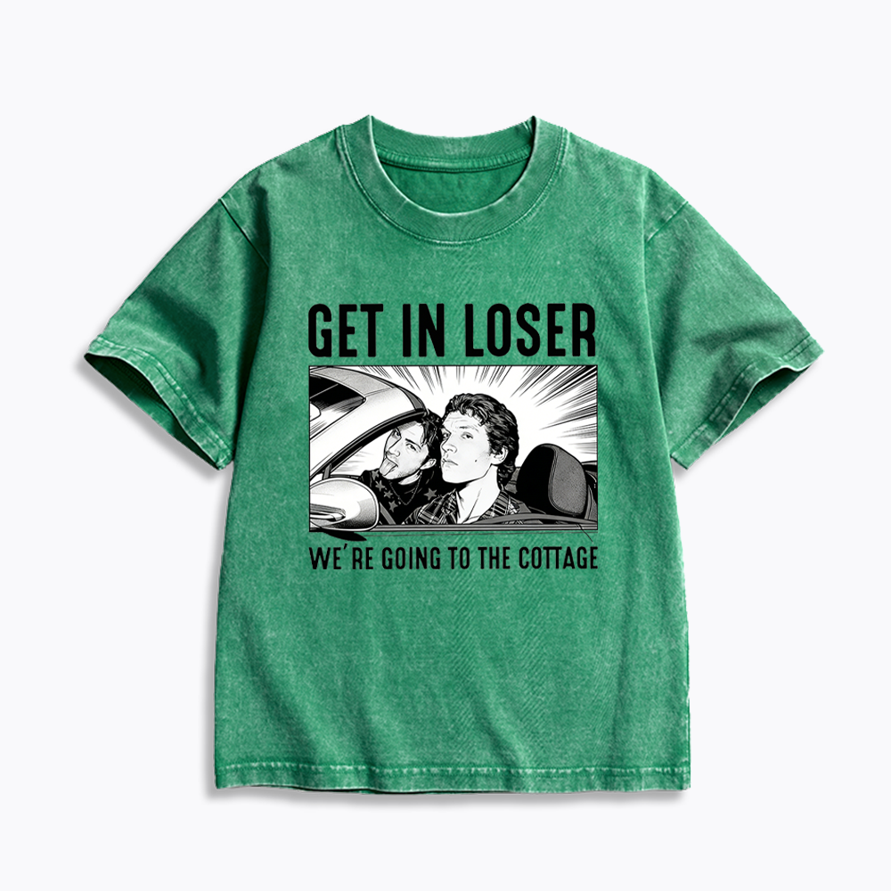 Get In Loser We're Going To The Cottage Kids Washed T-Shirts