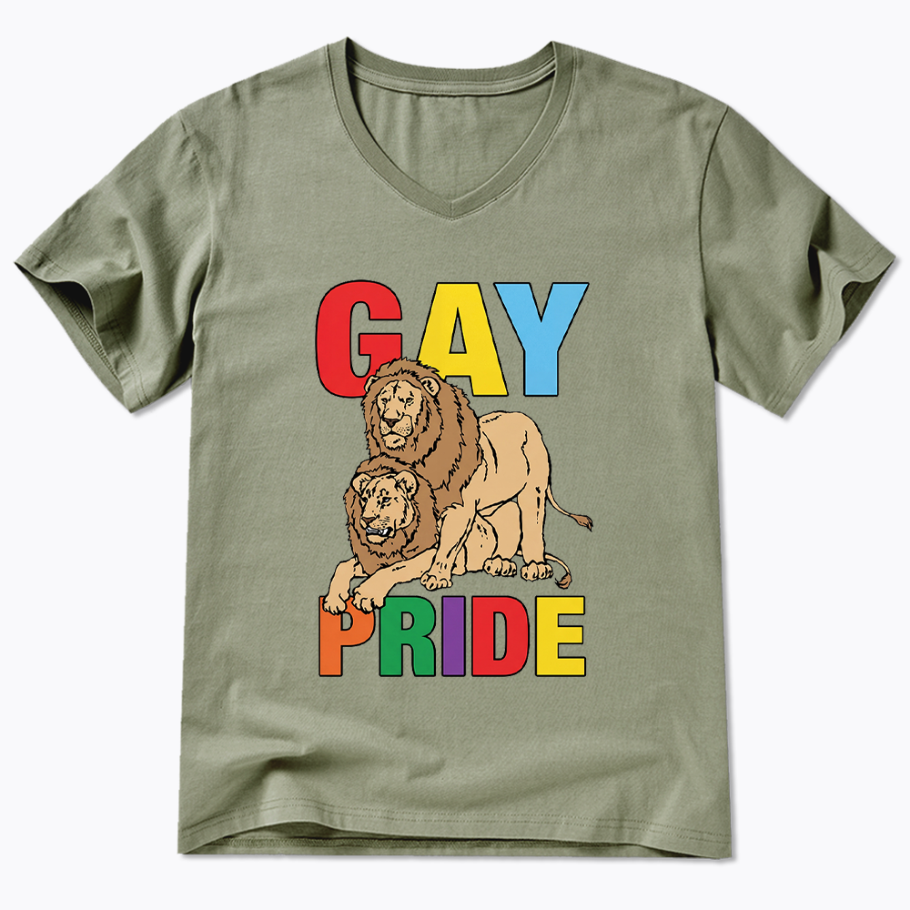 Funny Gay Pride Lion  V-Neck Classic T-Shirt