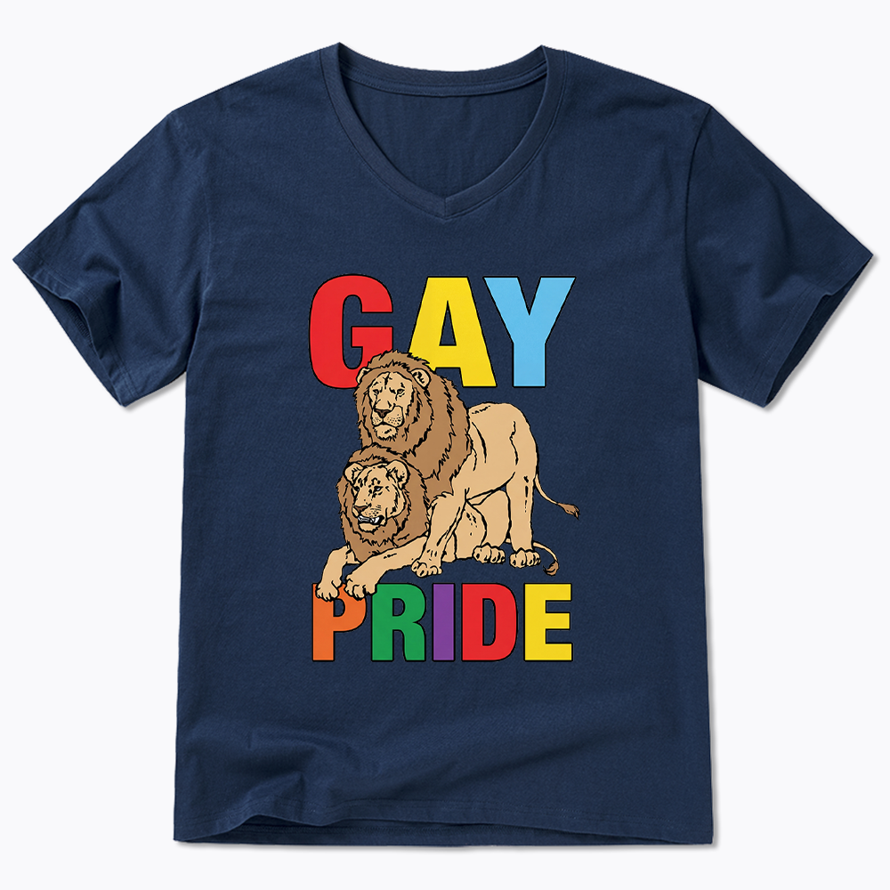 Funny Gay Pride Lion  V-Neck Classic T-Shirt