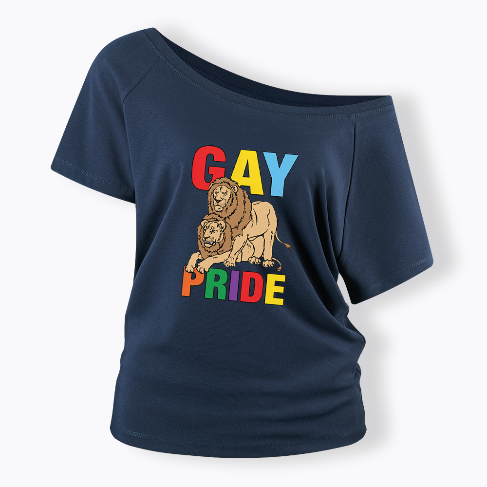 Funny Gay Pride Lion  Off Shoulder T-shirt