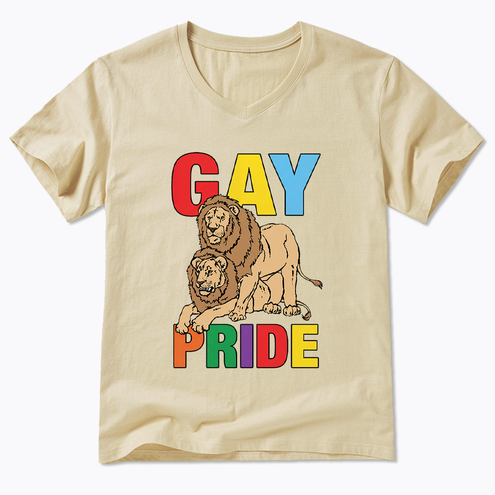 Funny Gay Pride Lion  V-Neck Classic T-Shirt