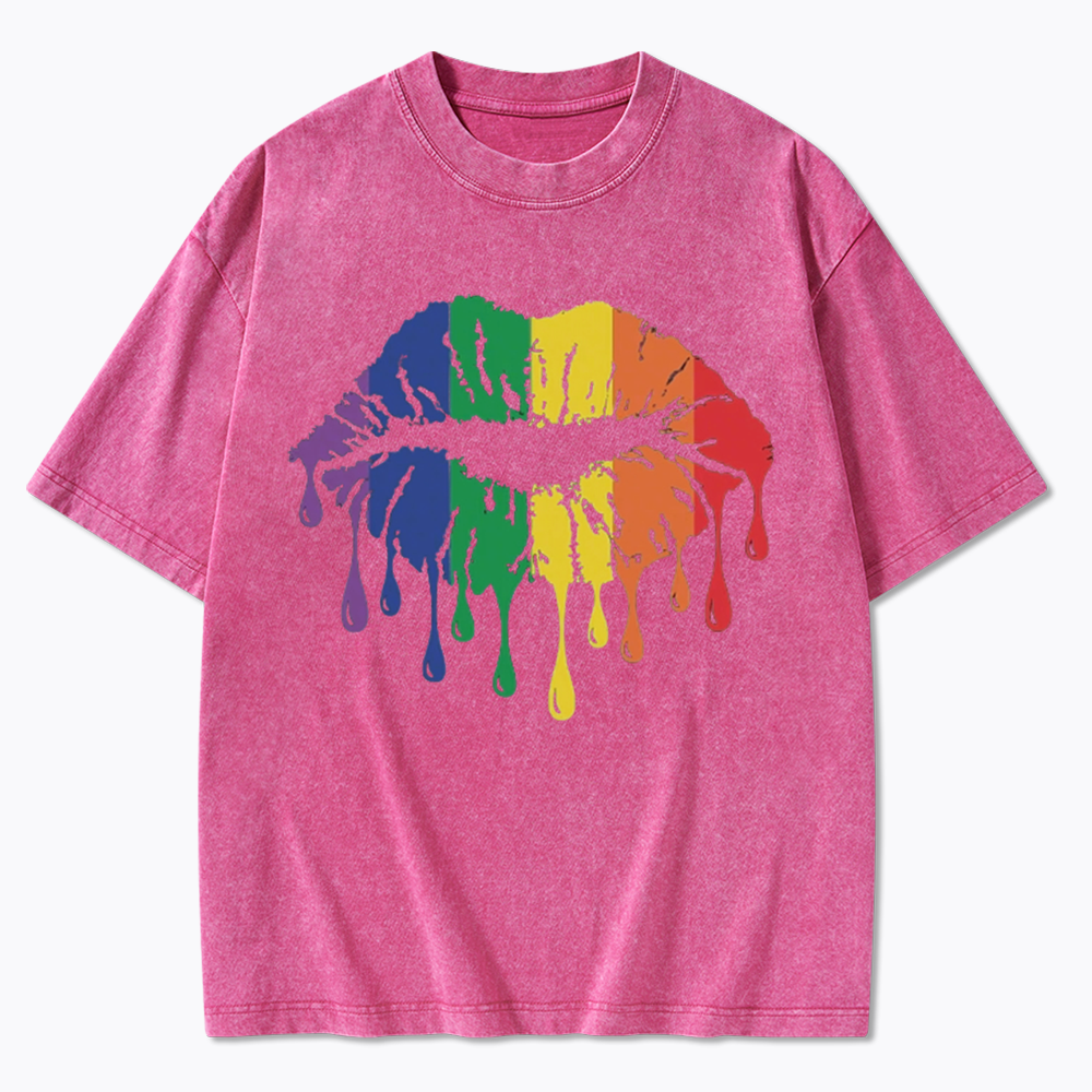 Rainbow Lips Washed T-Shirt
