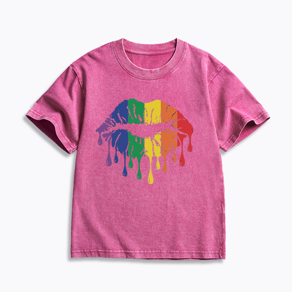 Rainbow Lips Kids Washed T-Shirt