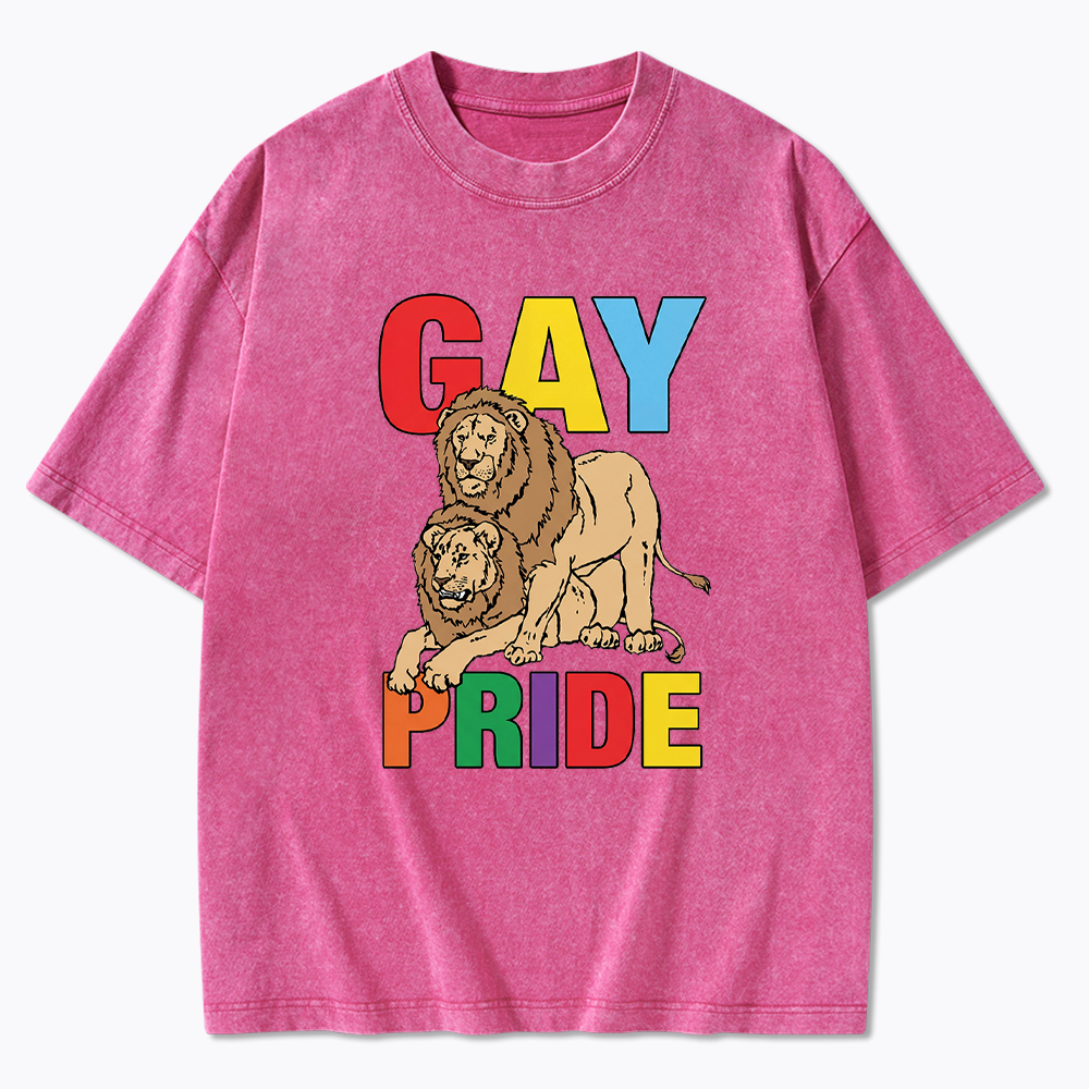 Funny Gay Pride Lion  Washed T-Shirt