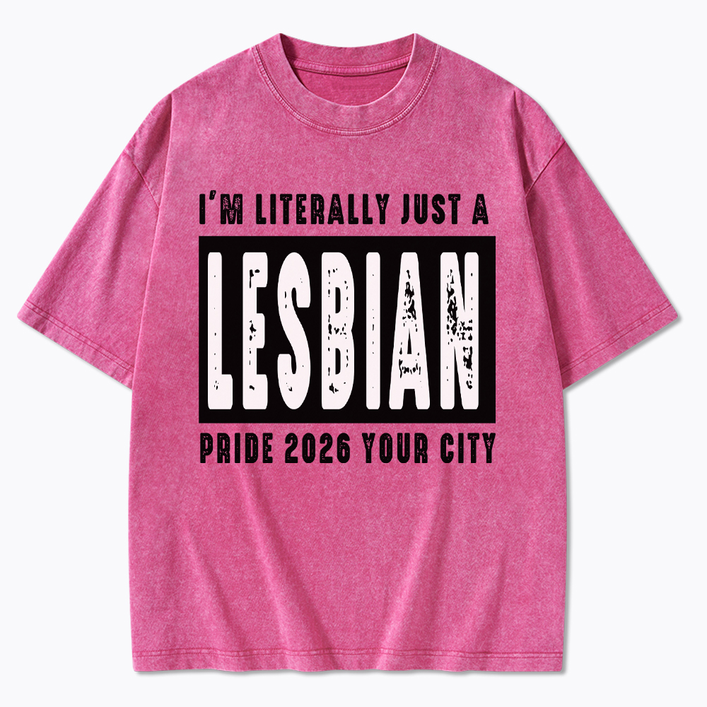 Personalized Location Lesbian Pride Washed T-Shirt