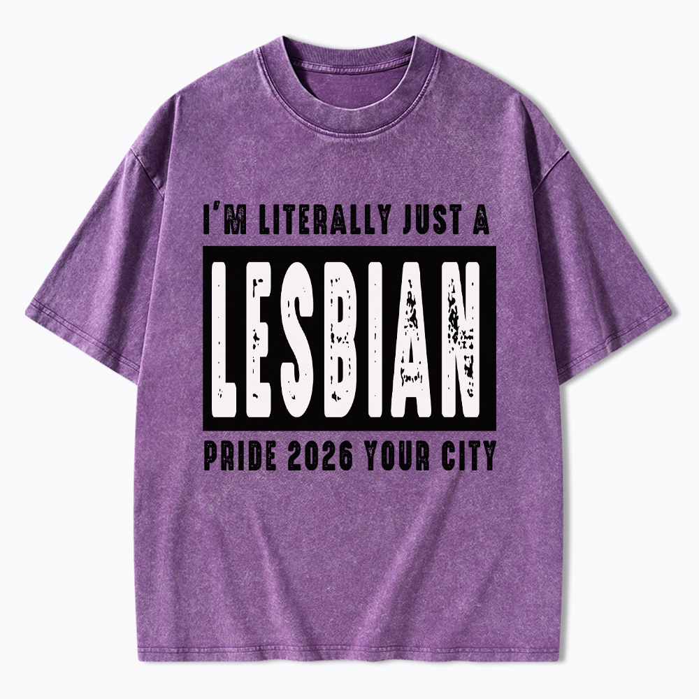 Personalized Location Lesbian Pride Washed T-Shirt