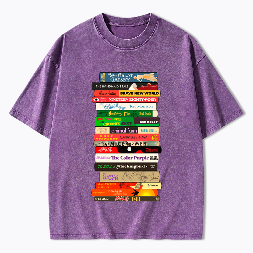 Banned Books Stack Washed T-Shirt