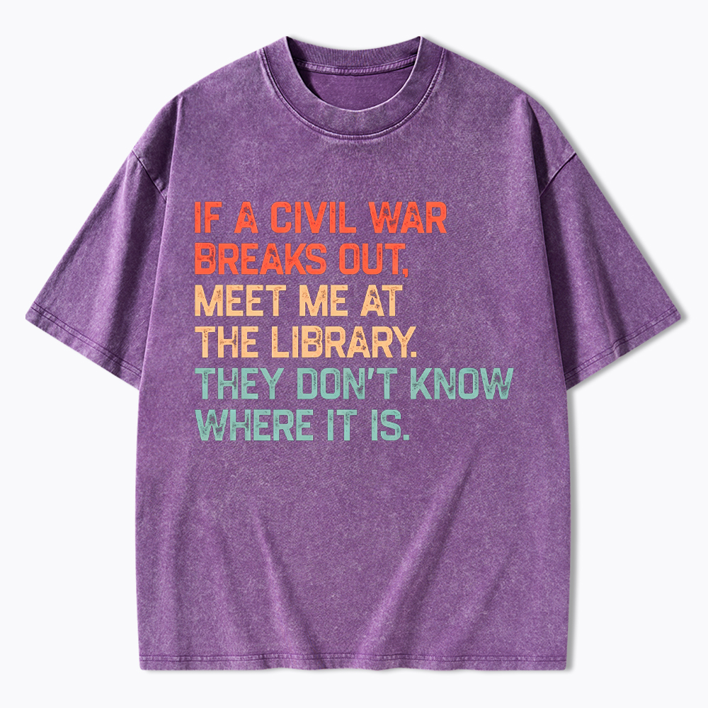 Meet Me At the Library They Won’t Know Where It is Washed T-Shirt