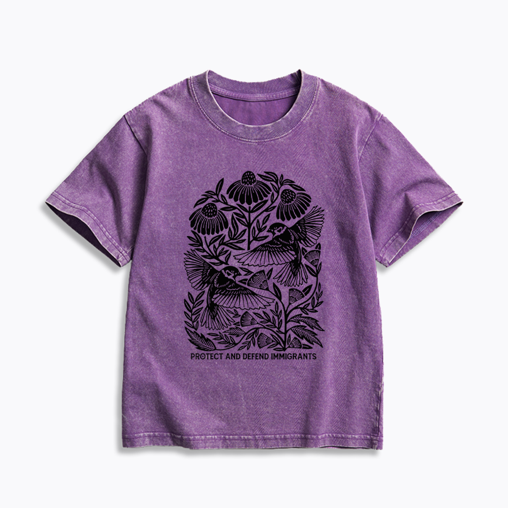 Protect and Defend Immigrants Kids Washed T-Shirts