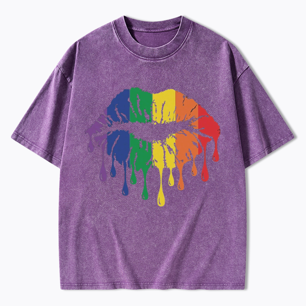 Rainbow Lips Washed T-Shirt