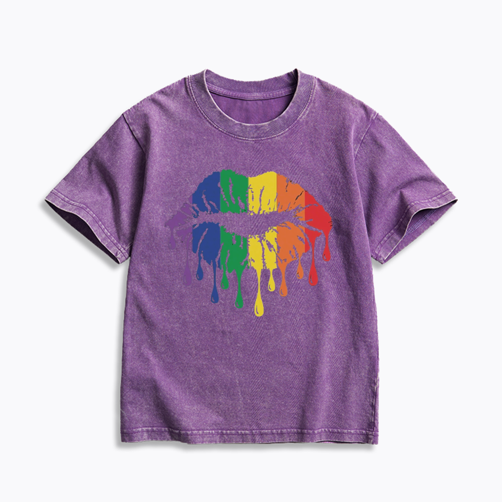 Rainbow Lips Kids Washed T-Shirt