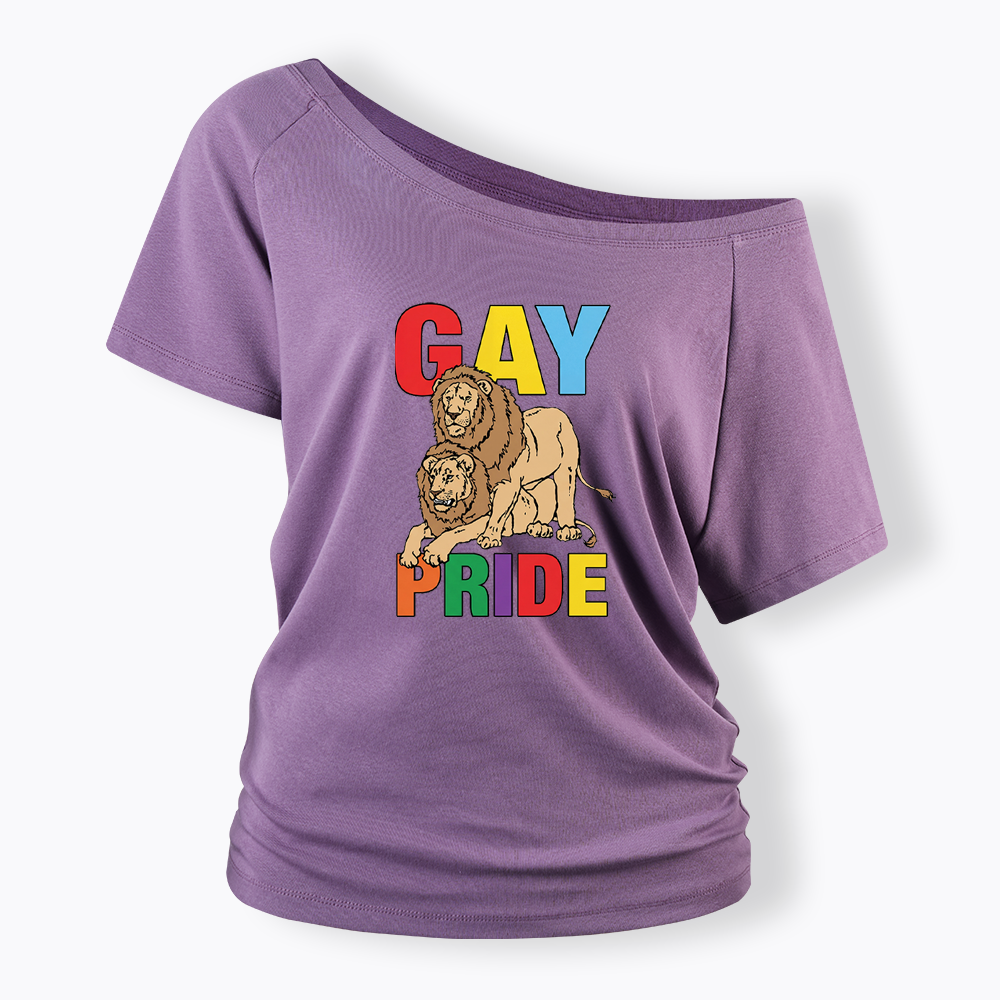 Funny Gay Pride Lion  Off Shoulder T-shirt