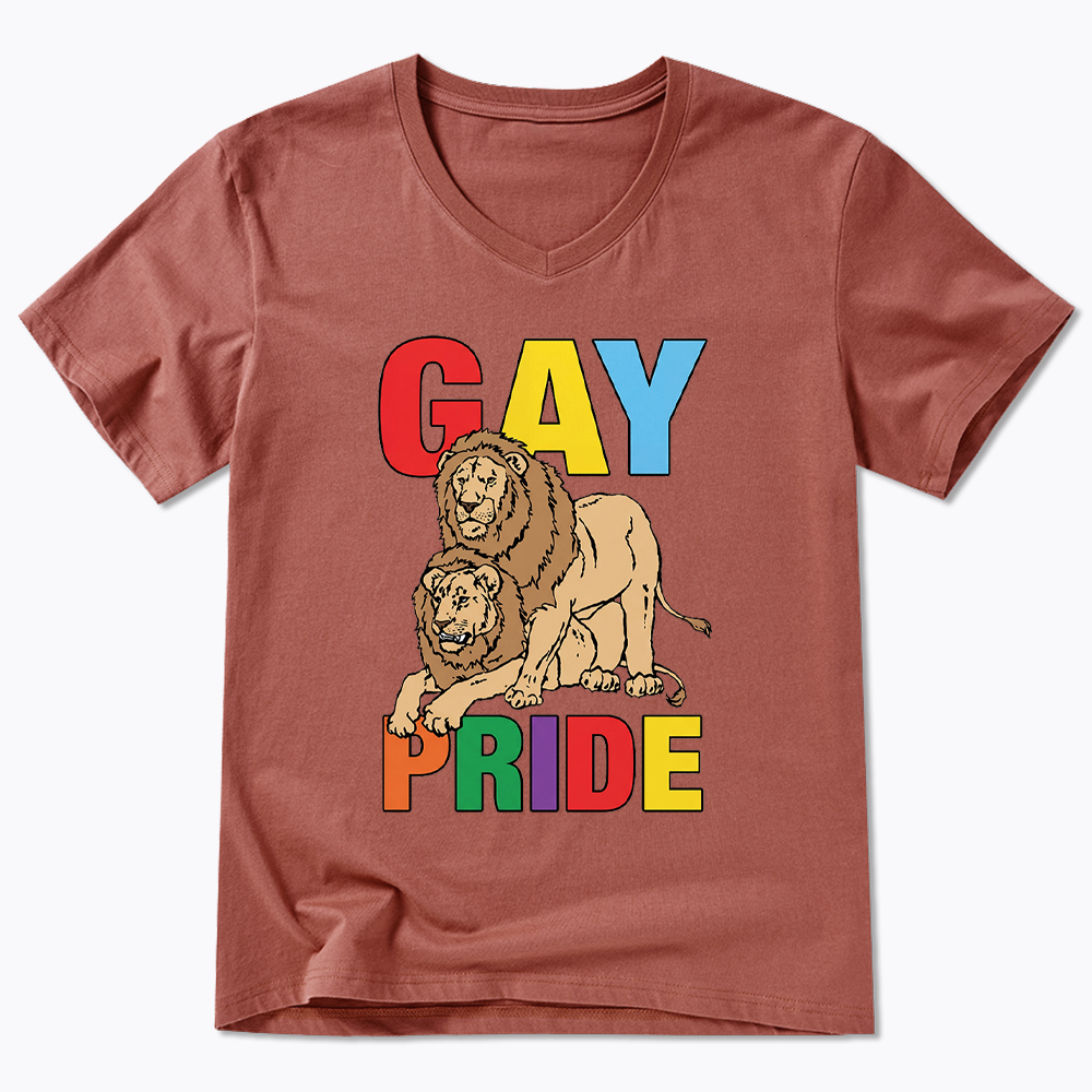 Funny Gay Pride Lion  V-Neck Classic T-Shirt