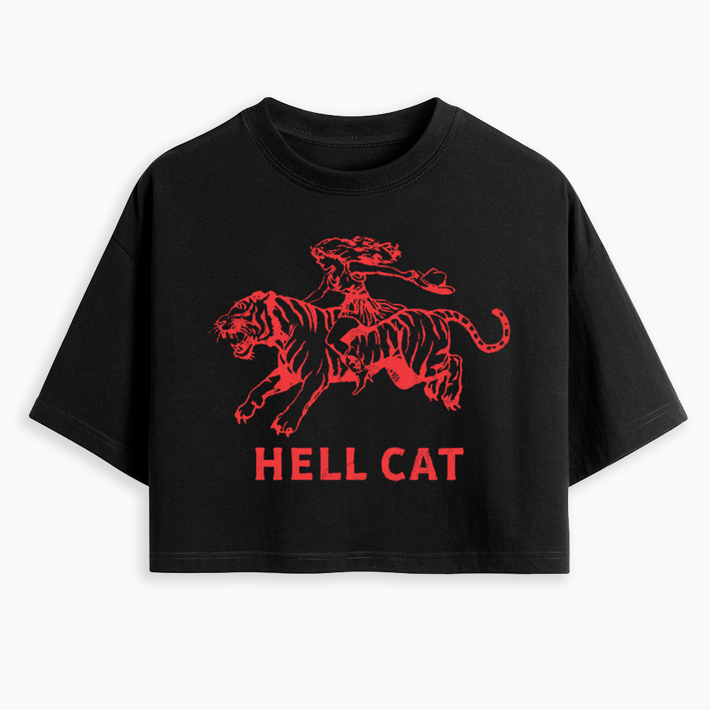Vintage Cowgirl Hell Cat Cropped T-Shirt