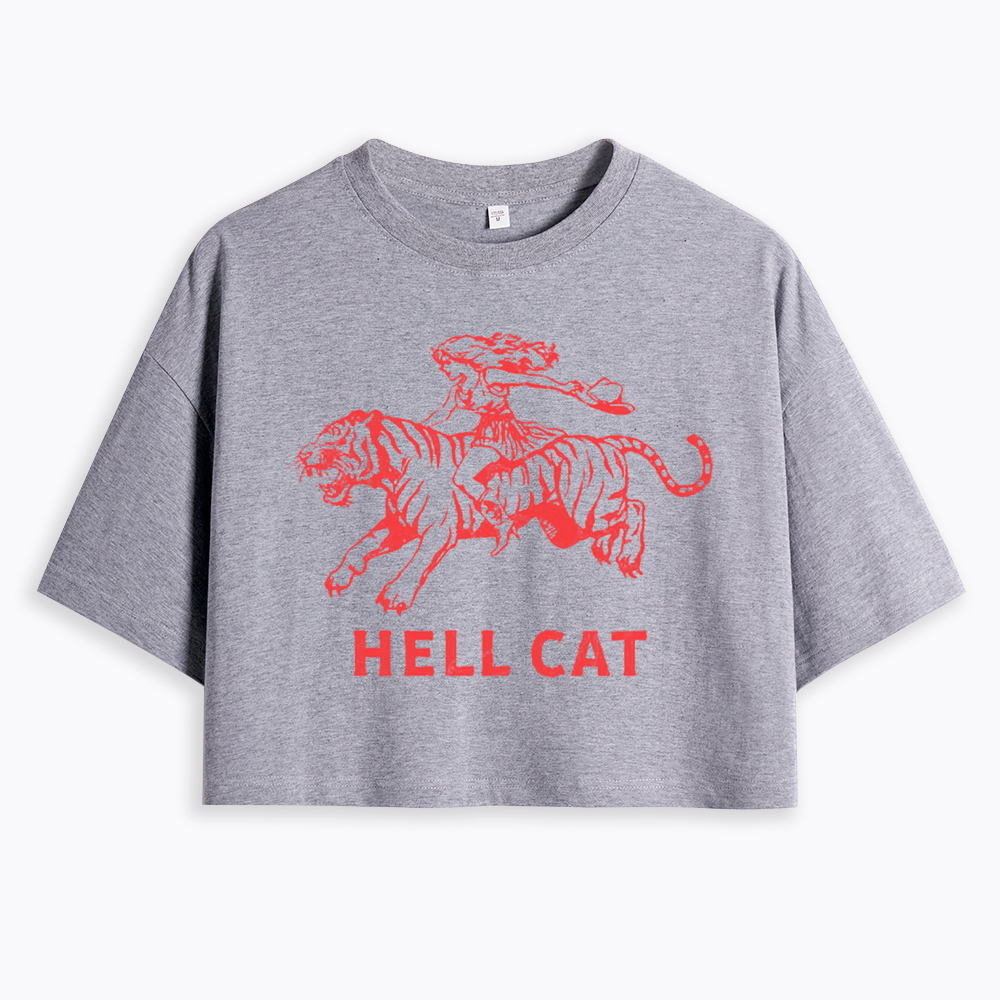 Vintage Cowgirl Hell Cat Cropped T-Shirt
