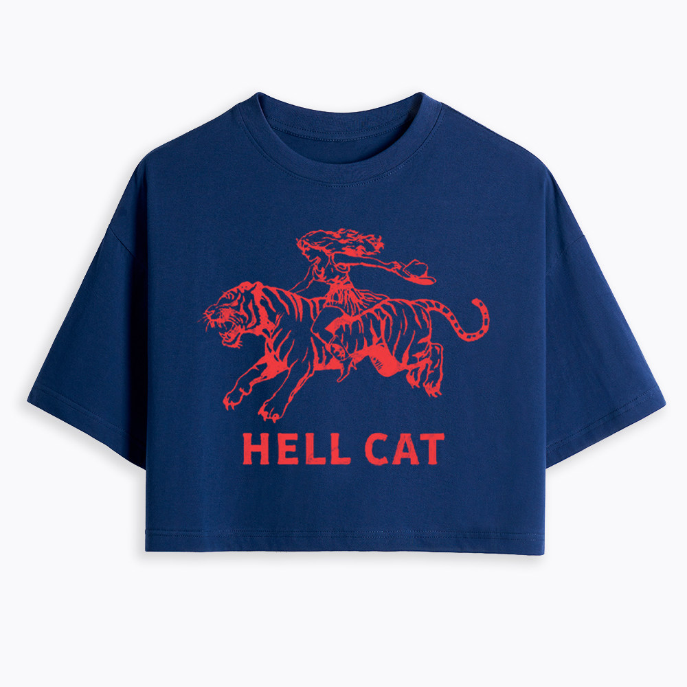 Vintage Cowgirl Hell Cat Cropped T-Shirt