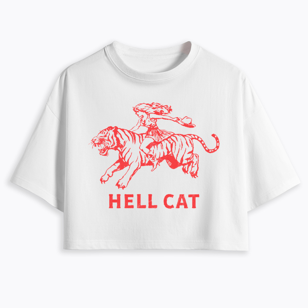 Vintage Cowgirl Hell Cat Cropped T-Shirt