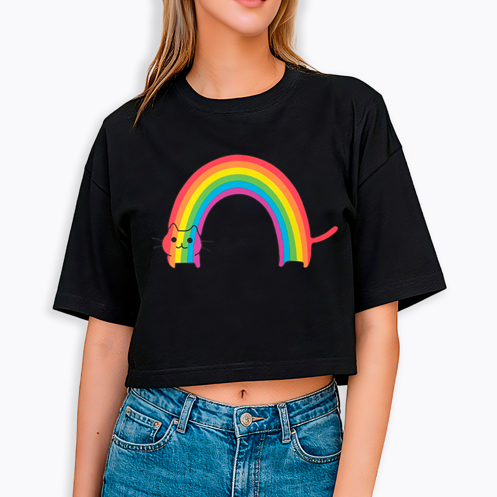 Rainbow Cat Cropped T-Shirts