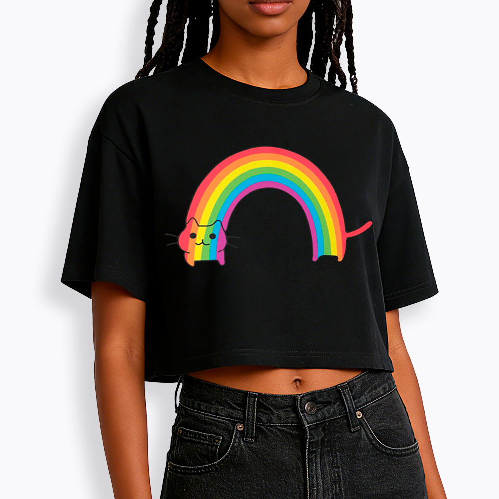 Rainbow Cat Cropped T-Shirts