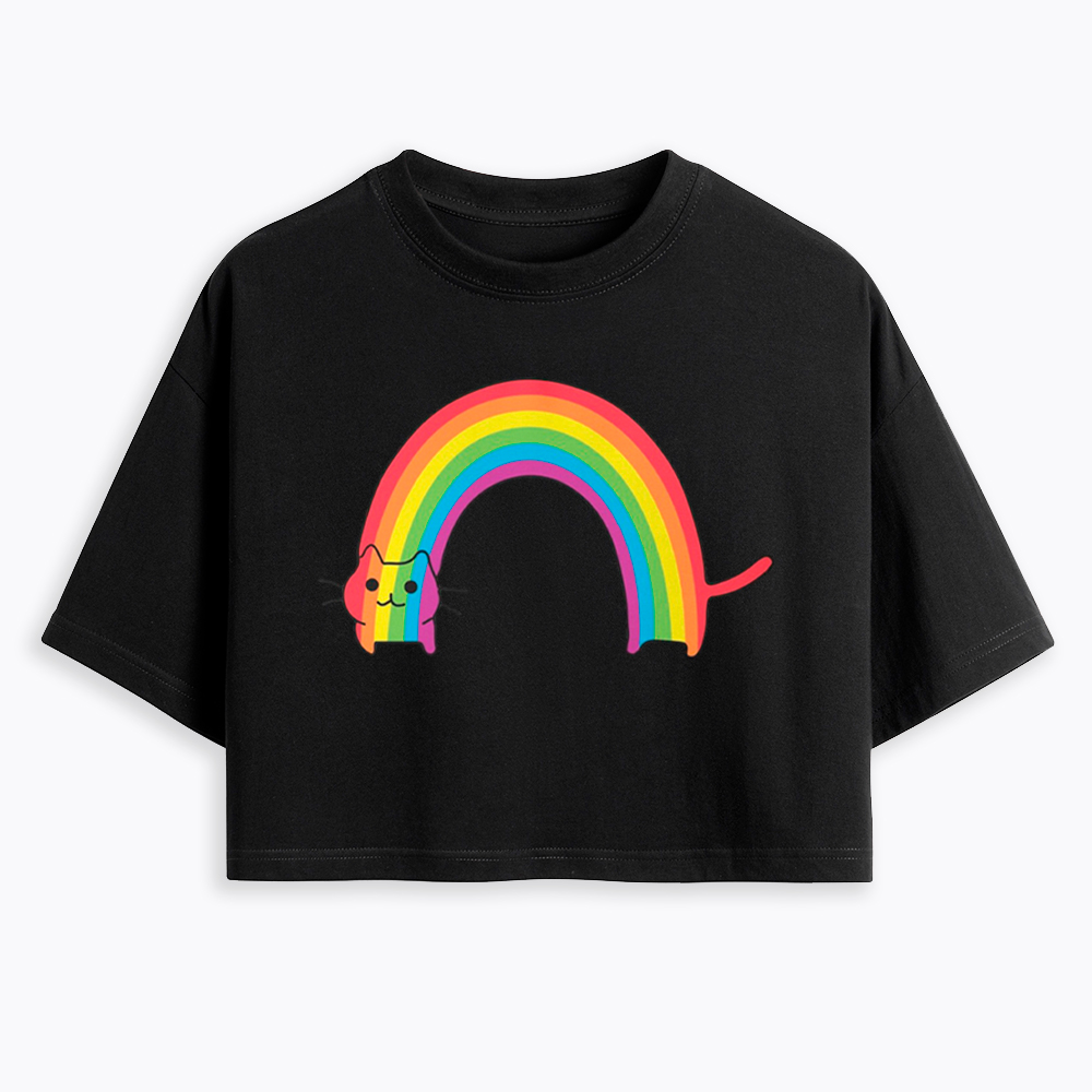 Rainbow Cat Cropped T-Shirts