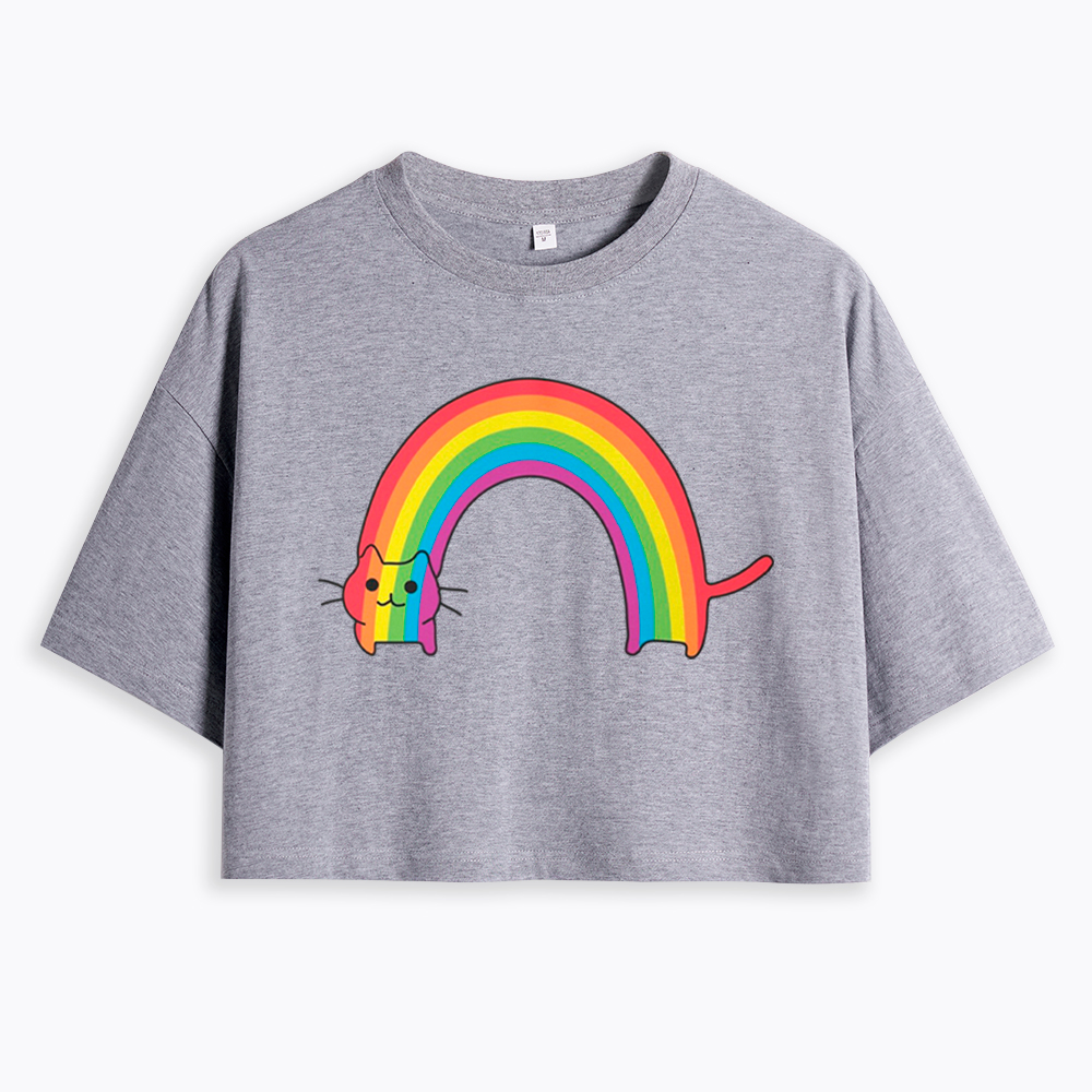 Rainbow Cat Cropped T-Shirts