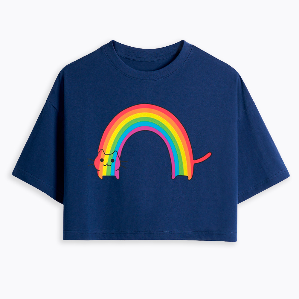 Rainbow Cat Cropped T-Shirts